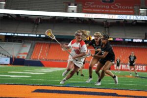 Meaghan Tyrrell moves the ball against Northwestern in a 16-15 win to kick off the 2023 season. 