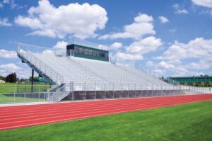 Bleacher seats at a sports complex. 