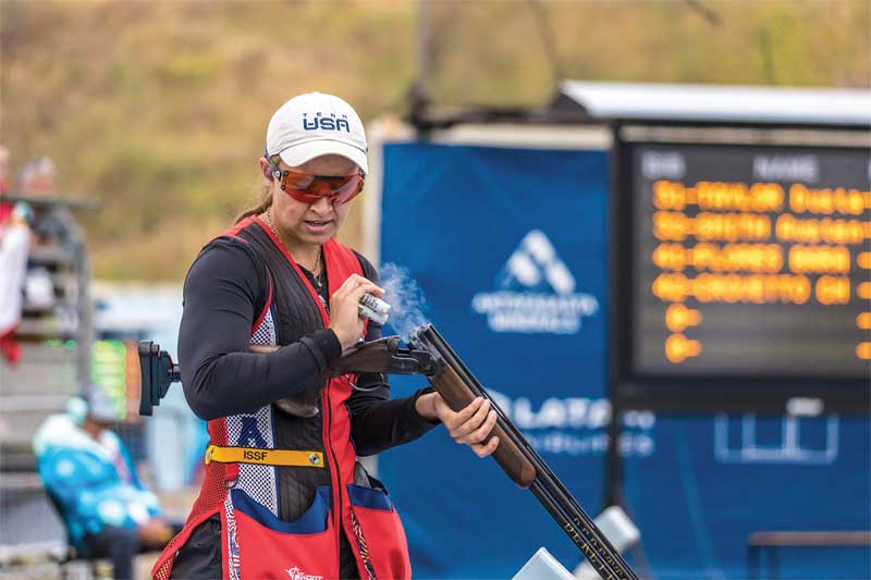 Courtesy David Herman Austen Smith of the USA Shooting women’s skeet team participates in the 2023 Pan American Games in Santiago, Chile this past October. Smith and Dustan Taylor won a bronze medal in the mixed skeet event at the games.