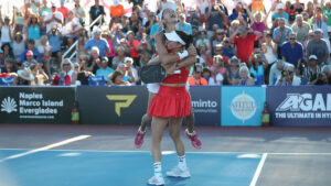 Courtesy Naples, Marco Island, Everglades CVB Two pickleball players celebrate after a victory.