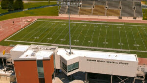 Courtesy Discover Durham An aerial view of Durham County Memorial Stadium.