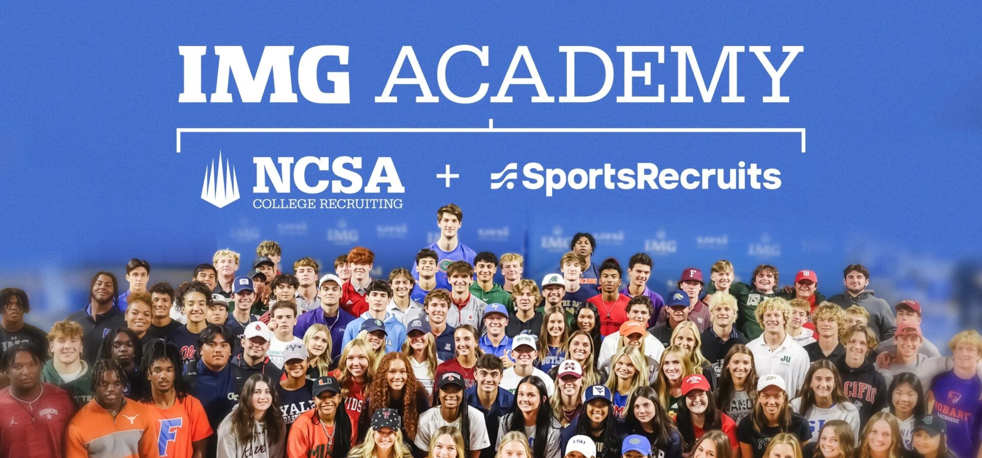 A group of young people smiling. The words “IMG Academy” are written on top.