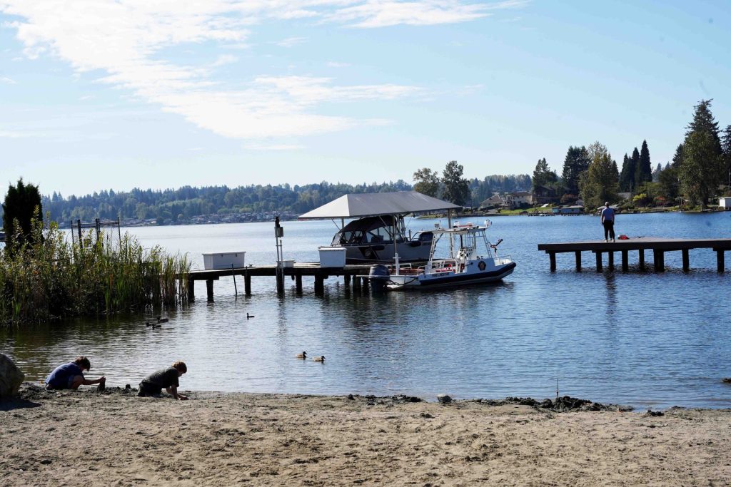 A boat tied up to a dock at North Cover Park in Snohomish County, Washington