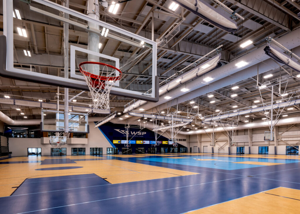 Interior view of the basketball gym at Western Sports Park in Utah