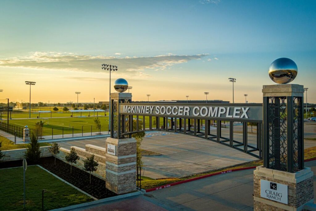 The entrance gate of the McKinney Soccer Complex at Craig Ranch